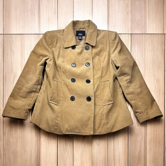 Mossimo Womens XL Corduroy Double Breasted Jacket Tan waist length fall warm - Picture 1 of 12